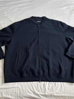 men's navy zip-up knit bomber sweater